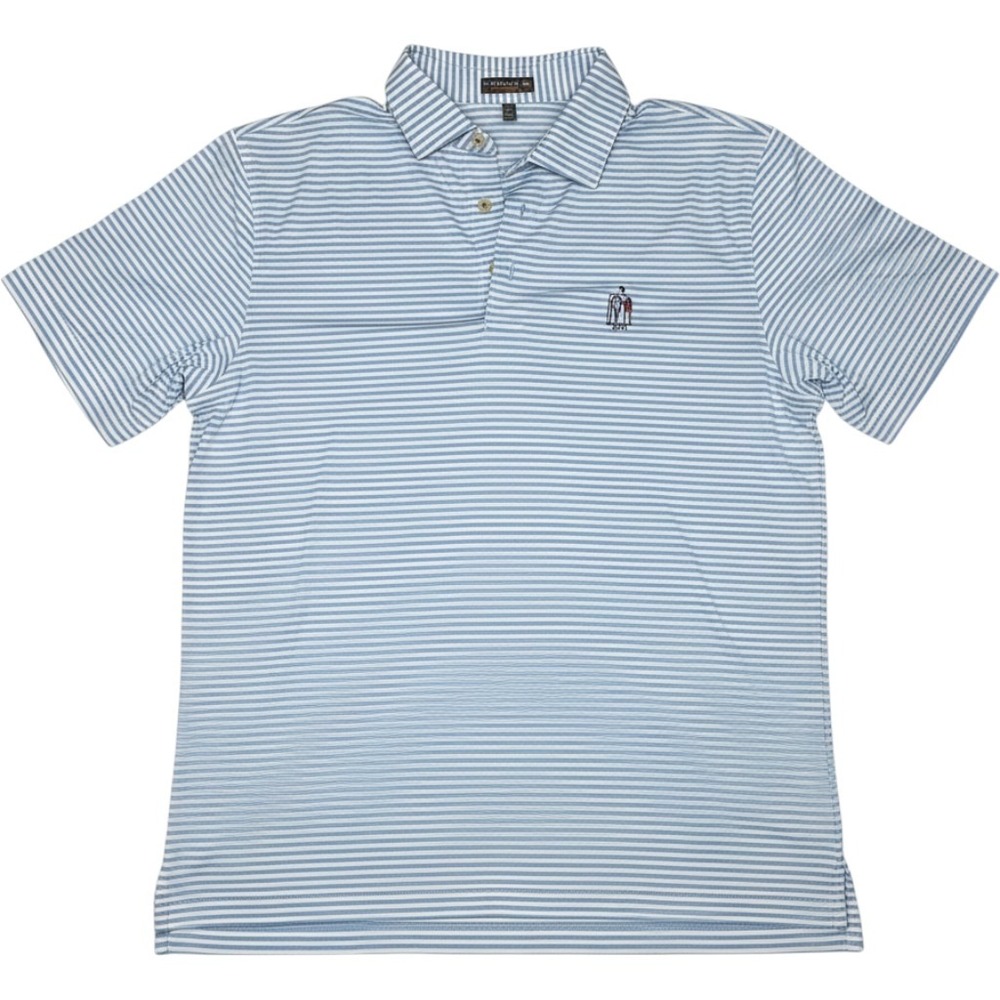 Peter Millar Summer Comfort Polo Shirt Mens Large Blue White Striped 1915 Tower